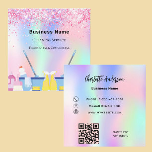 Carte De Visite Carré Service de nettoyage holographique rose poussière 