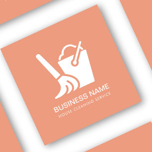 Carte De Visite Carré Service De Nettoyage Maison Logo Simple Peach Pink