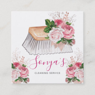 Carte De Visite Carré Service de nettoyage Pinceau d'aquarelle florale