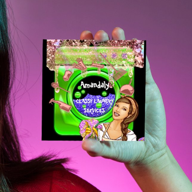 Carte De Visite Carré Services de nettoyage de lave-linge QRCode vert (Créateur téléchargé)