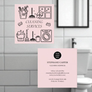 Carte De Visite Carré Services de nettoyage de logo rose commercial dome