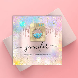 Carte De Visite Carré Services de nettoyage Lave-linge QR Codo Logo Rose