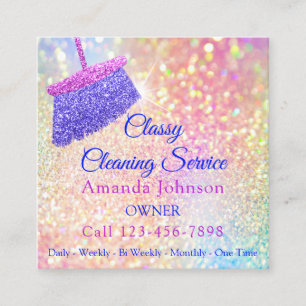 Carte De Visite Carré Services de nettoyage Parties scintillant Rose ros