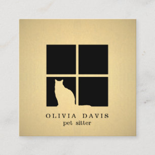 Carte De Visite Carré Services de pose pour animaux Noir et Or Faux méta