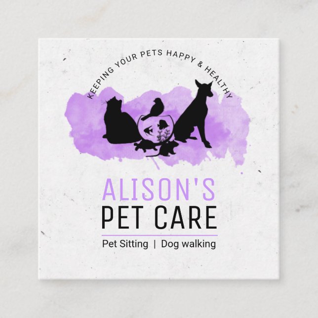 Carte De Visite Carré Services de soins aux animaux de compagnie / Servi (Devant)