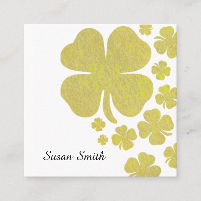 Carte De Visite Carré Shamrock en or Élégante bijouterie (Devant)