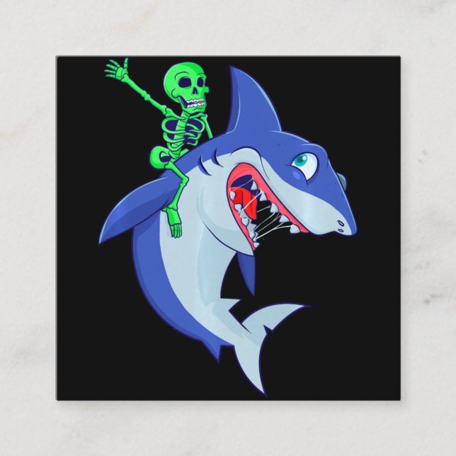 Carte De Visite Carré Shark Halloween Skeleton équitation Requins Amour  (Devant)