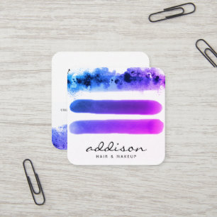 Carte De Visite Carré Signature Elégante Pink Purple Aquarelle Strokes