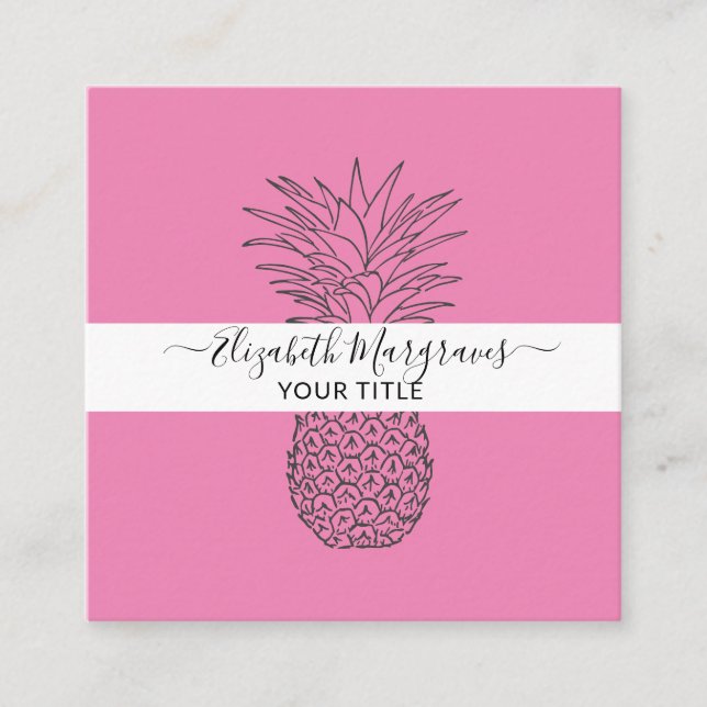 Carte De Visite Carré Signature moderne Ananas rose chaud (Devant)