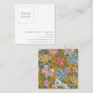 Carte De Visite Carré Simple Boho jaune floral logo Feminine