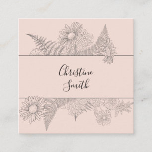 Carte De Visite Carré Simple Chic Blush Rose Floral Beauté marguerite