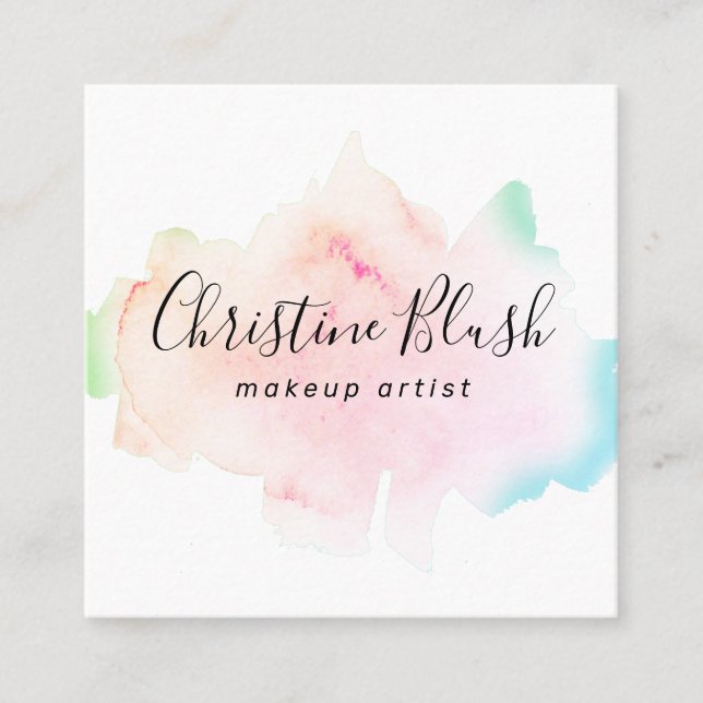 Carte De Visite Carré Simple couleur pastel Aquarelle Splash MUA (Devant)