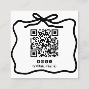 Carte De Visite Carré Simple Doodle Bow Ribbon social Media QR Code