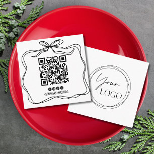 Carte De Visite Carré Simple Doodle Bow Your Logo Social Media QR Code