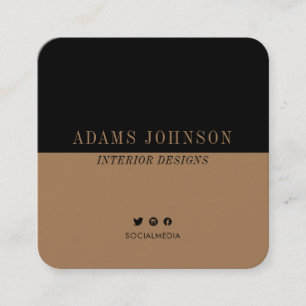 Carte De Visite Carré Simple Elegant Black Brown médias sociaux