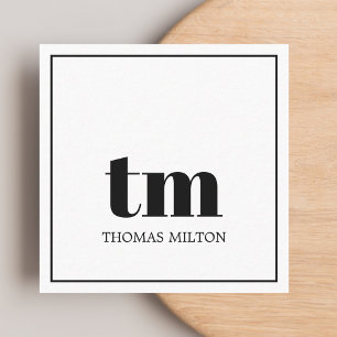 Carte De Visite Carré Simple Elegant BlackWhite Bold Monogram Consultant