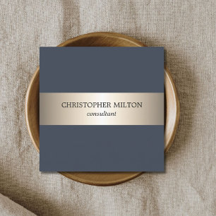 Carte De Visite Carré Simple Elegant Blue Faux Gold Stripe Consultant