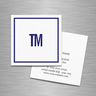 Carte De Visite Carré Simple Elegant Blue White Monogram Attorney