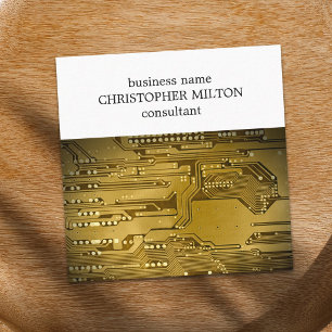 Carte De Visite Carré Simple Élégant Circuit Imprimé Or Service HighTech