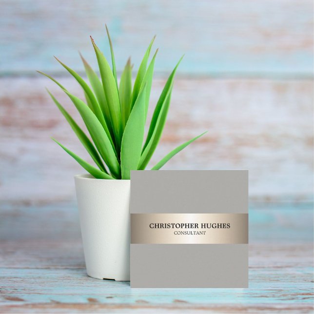 Carte De Visite Carré Simple Elégant Gris Faux Copper Stripe Consultant (Créateur téléchargé)