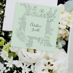 Carte De Visite Carré Simple Élégant Lumière Turquoise Minimaliste Flora