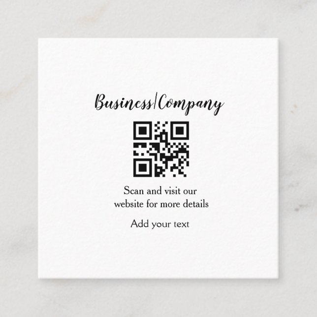 Carte De Visite Carré Simple entreprise site web code-barres QR ajouter  (Devant)