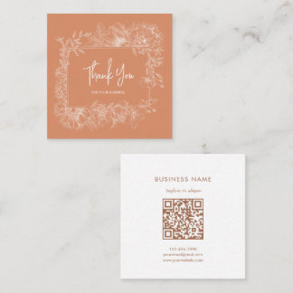Carte De Visite Carré Simple Floral Naturel Terracotta QR Code Merci