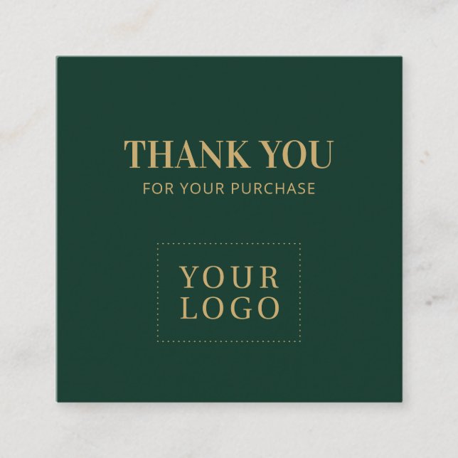 Carte De Visite Carré Simple Forest Green & Gold Merci (Devant)