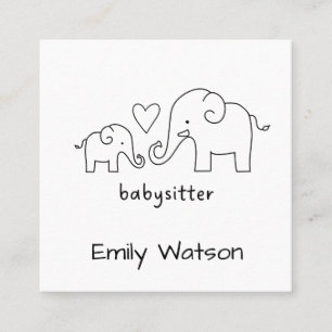 Carte De Visite Carré Simple maman bébé Elephant Heart Babysitter