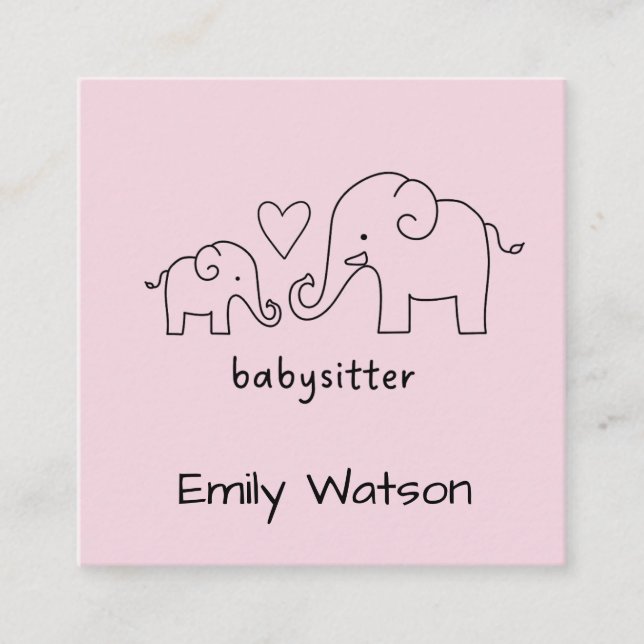 Carte De Visite Carré Simple maman bébé Elephant Heart Babysitter (Devant)