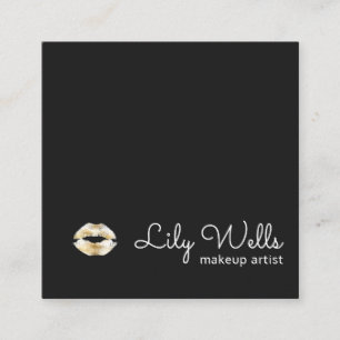 Carte De Visite Carré Simple maquillage Artiste Gold Lips Carré noir