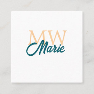 Carte De Visite Carré simple minimal ajouter nom monogramme orange bleu
