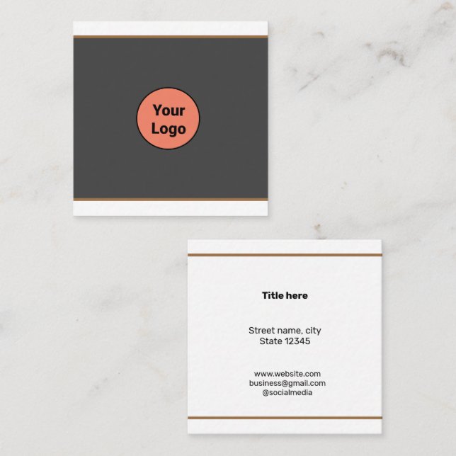 CARTE DE VISITE CARRÉ SIMPLE MINIMAL AJOUTER VOTRE LOGO TEXTE PERSONNALI (Devant / Derrière)