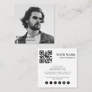 Carte De Visite Carré Simple moderne minima photo QR Code Social Media