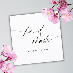 Carte De Visite Carré Simple moderne Script artisanal noir blanc