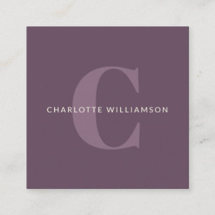 Carte De Visite Carré Simple Monogramme Personnalisé et Nom en Violet