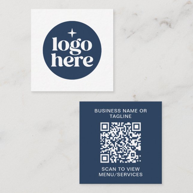 Carte De Visite Carré Simple QR Code Blue Business Logo (Devant / Derrière)