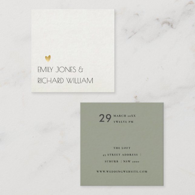 CARTE DE VISITE CARRÉ SIMPLE SITE MARIAGE SIMPLE ELEGANT GREY WHITE (Devant / Derrière)