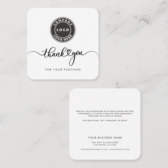 Carte De Visite Carré Site du logo de l'entreprise Merci du client (Devant / Derrière)