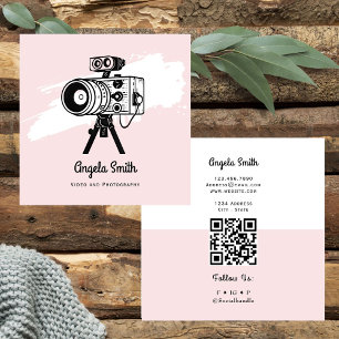 Carte De Visite Carré Site Web Branché Vidéo et Photographie Rose