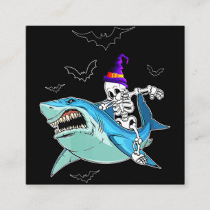 Carte De Visite Carré Skeleton équitation requin drôle - Crazy Halloween