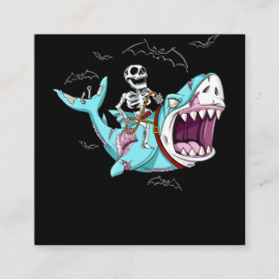 Carte De Visite Carré Skeleton équitation Zombie Shark Funny Halloween 