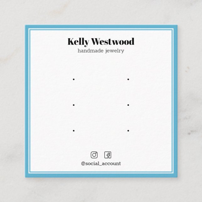CARTE DE VISITE CARRÉ SKY BLUE BORDER EARRING AFFICHER LOGO SOCIAL (Devant)