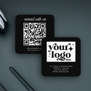Carte De Visite Carré Social Media Business Logo QR Code Noir Simple