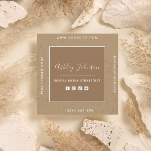 Carte De Visite Carré Social Media Manager QR Code Brown Pastel Creative