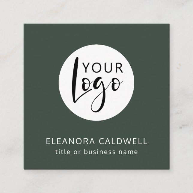 Carte De Visite Carré Social Media QR Code Votre logo Vert (Devant)