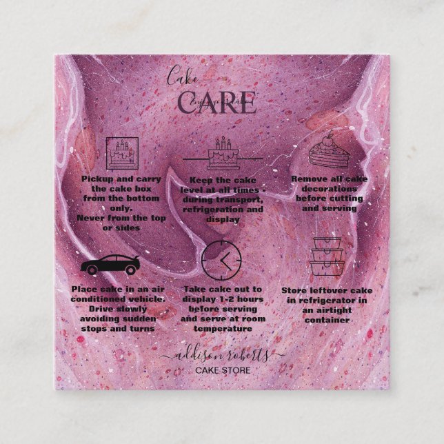 Carte De Visite Carré Soins de gâteau d'encre rose moderne (Devant)