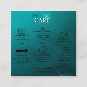 Carte De Visite Carré Soins de gâteau Turquoise Professionnel moderne