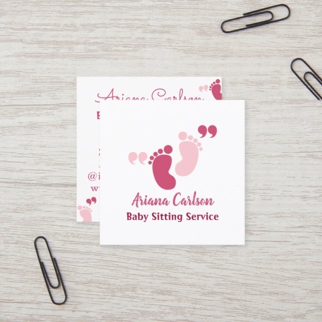 Carte De Visite Carré Soins de jour pour bébé rose mignonne (Devant/Arrière en situation)