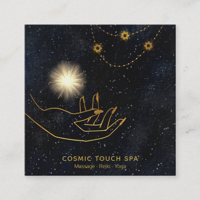 Carte De Visite Carré *~* Soins de l'énergie| Mains des étoiles cosmique (Devant)